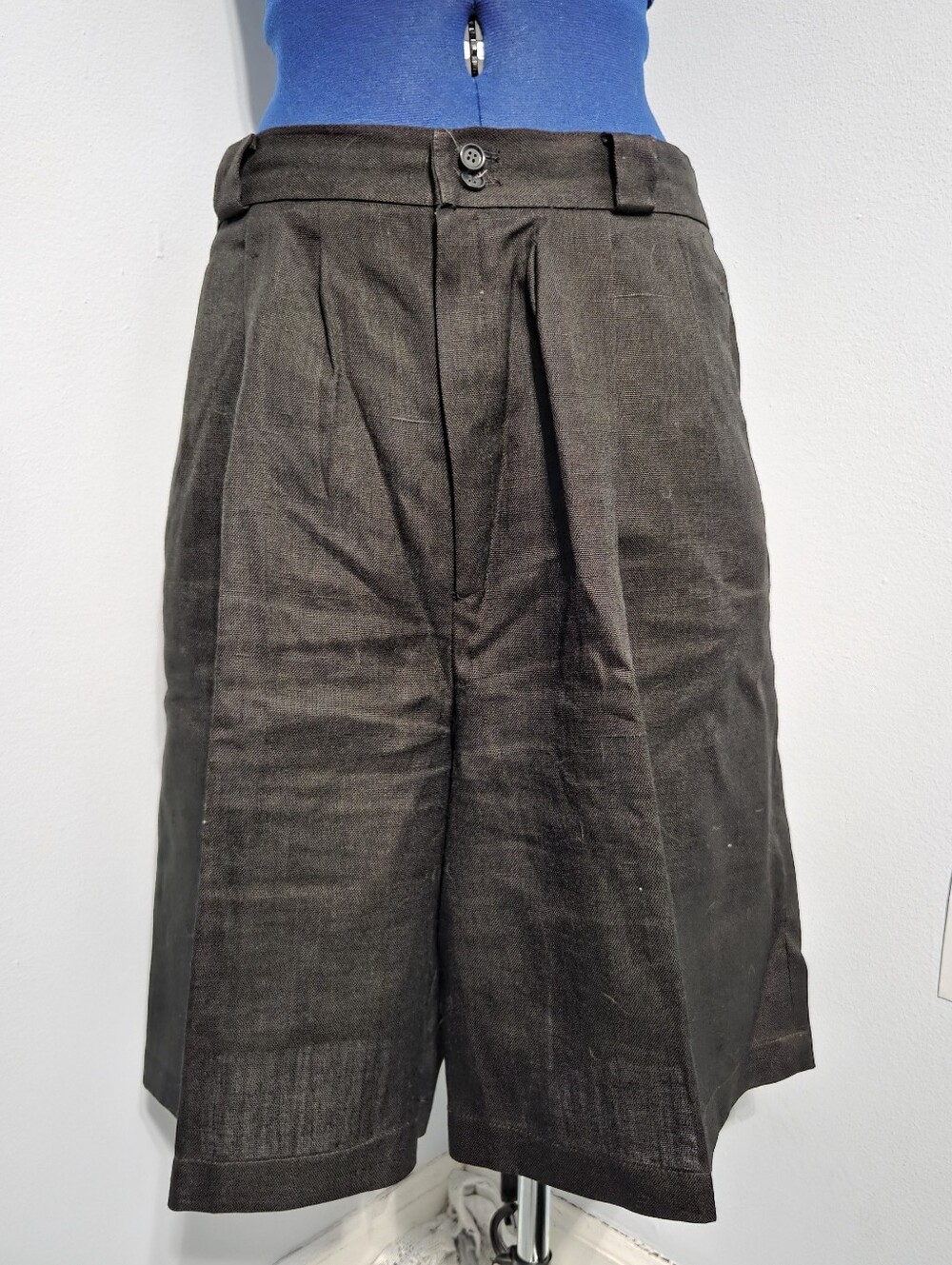 Vintage Black Linen Blend Long Suit Shorts Size 16